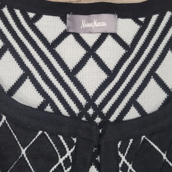 Neiman Marcus Womens Lg black and white open front cardigan sweater - Picture 5 of 9